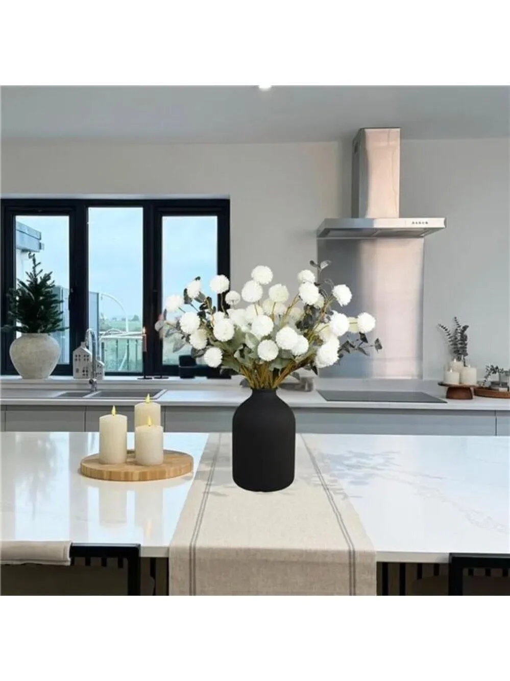 White Faux Flowers with Eucalyptus Stems for Vase Decor Centerpiece Wedding